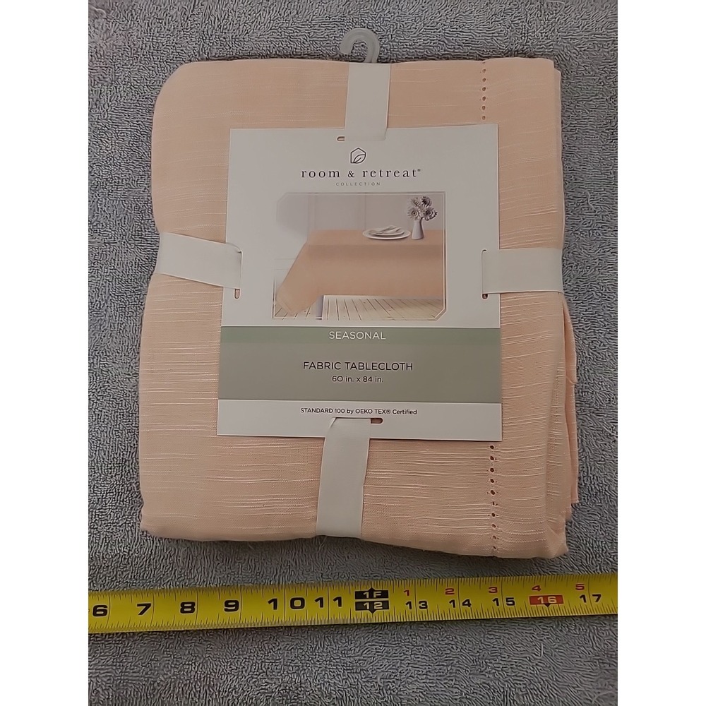 Room & Retreat Seasonal Coral Fabric Tablecloth 60x84 Rectangular Orange Cotton